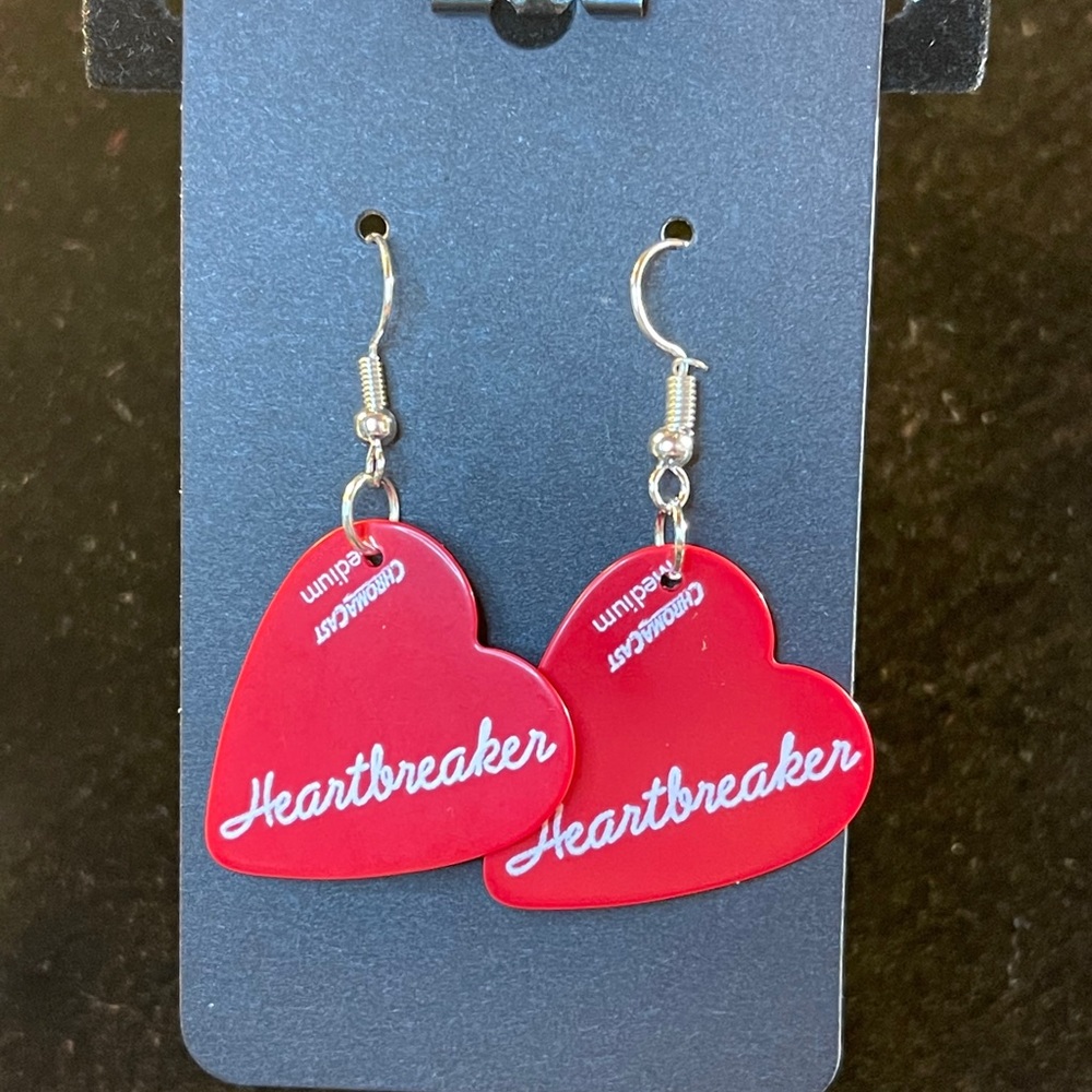 Handmade heart “heartbreaker” guitar pick earrings